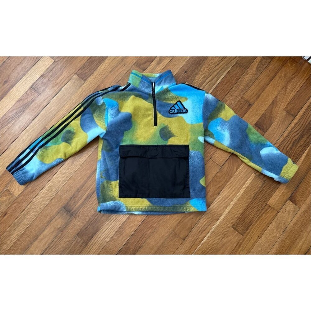 Adidas Boy's Fleece Pullover 1/4 Zip Blue Green Yellow Youth Size M